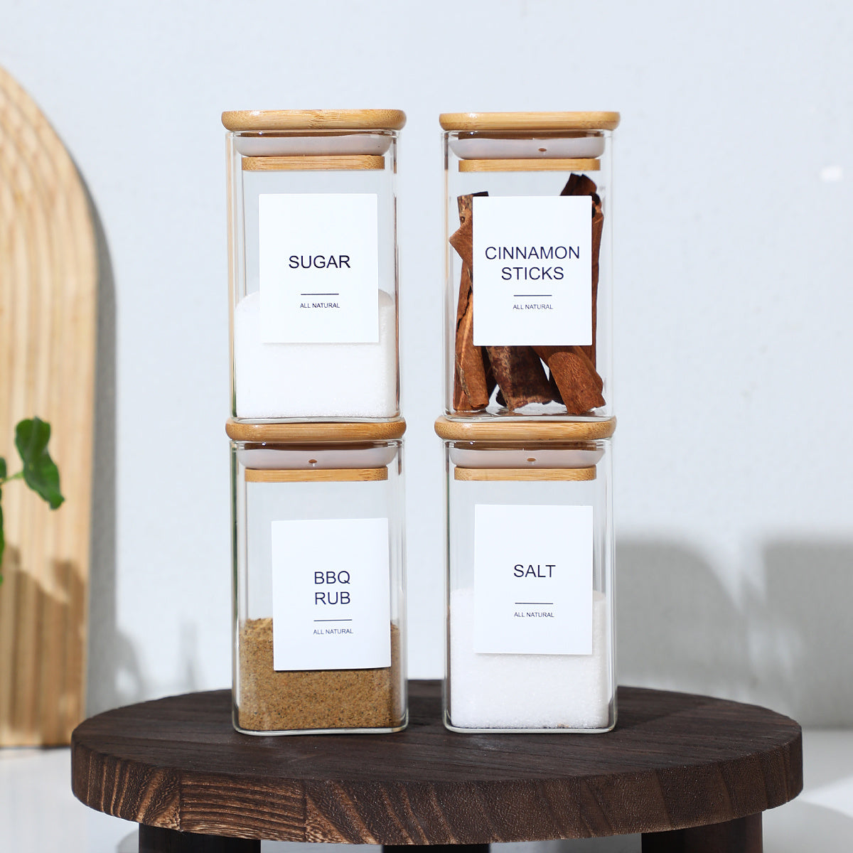 18Pcs Square Spice Jars With 72 Stickers, Kitchen Pepper Jars For Salt Seasoning