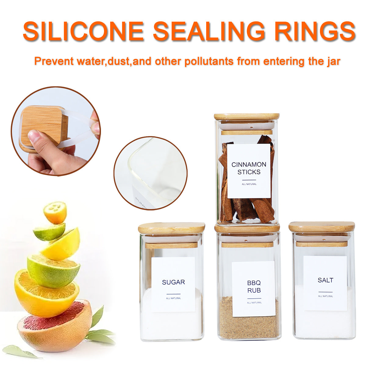 18Pcs Square Spice Jars With 72 Stickers, Kitchen Pepper Jars For Salt Seasoning