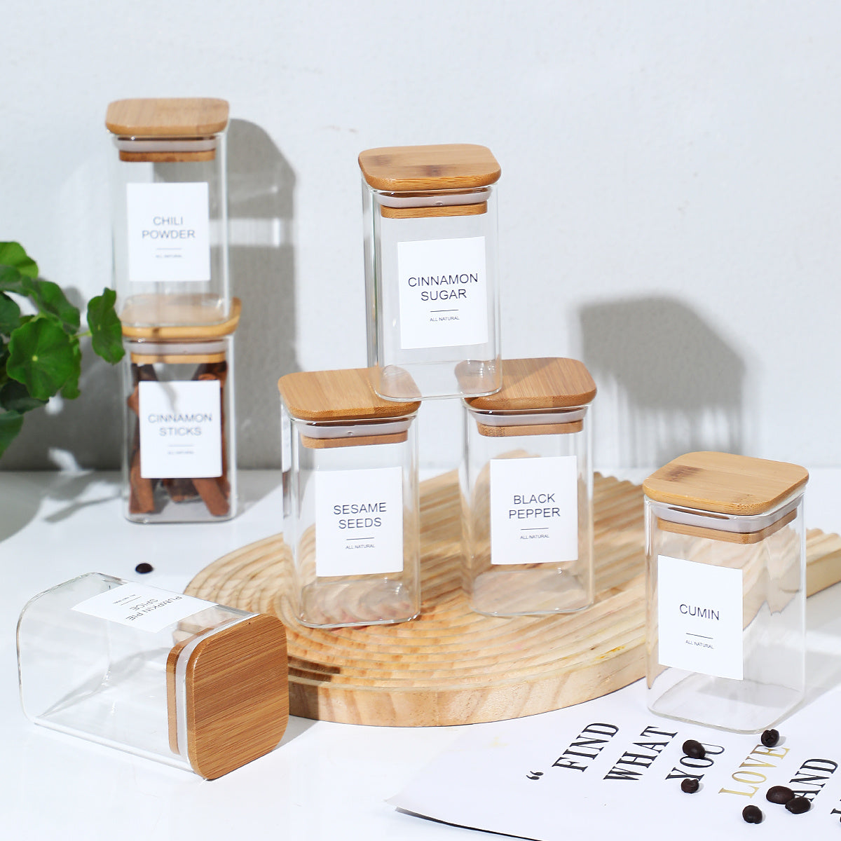 12Pcs Square Spice Jars With 72 Stickers, Kitchen Pepper Jars For Salt Seasoning